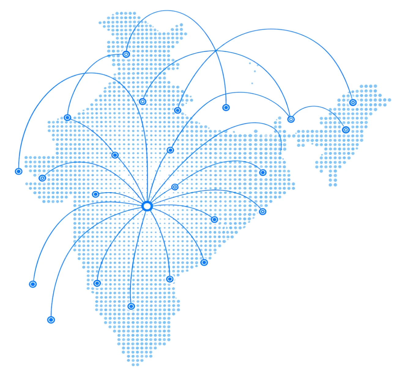 Map of India as a dotted grid with connected city nodes, showing ChatVia data stored on India-resident servers in Mumbai